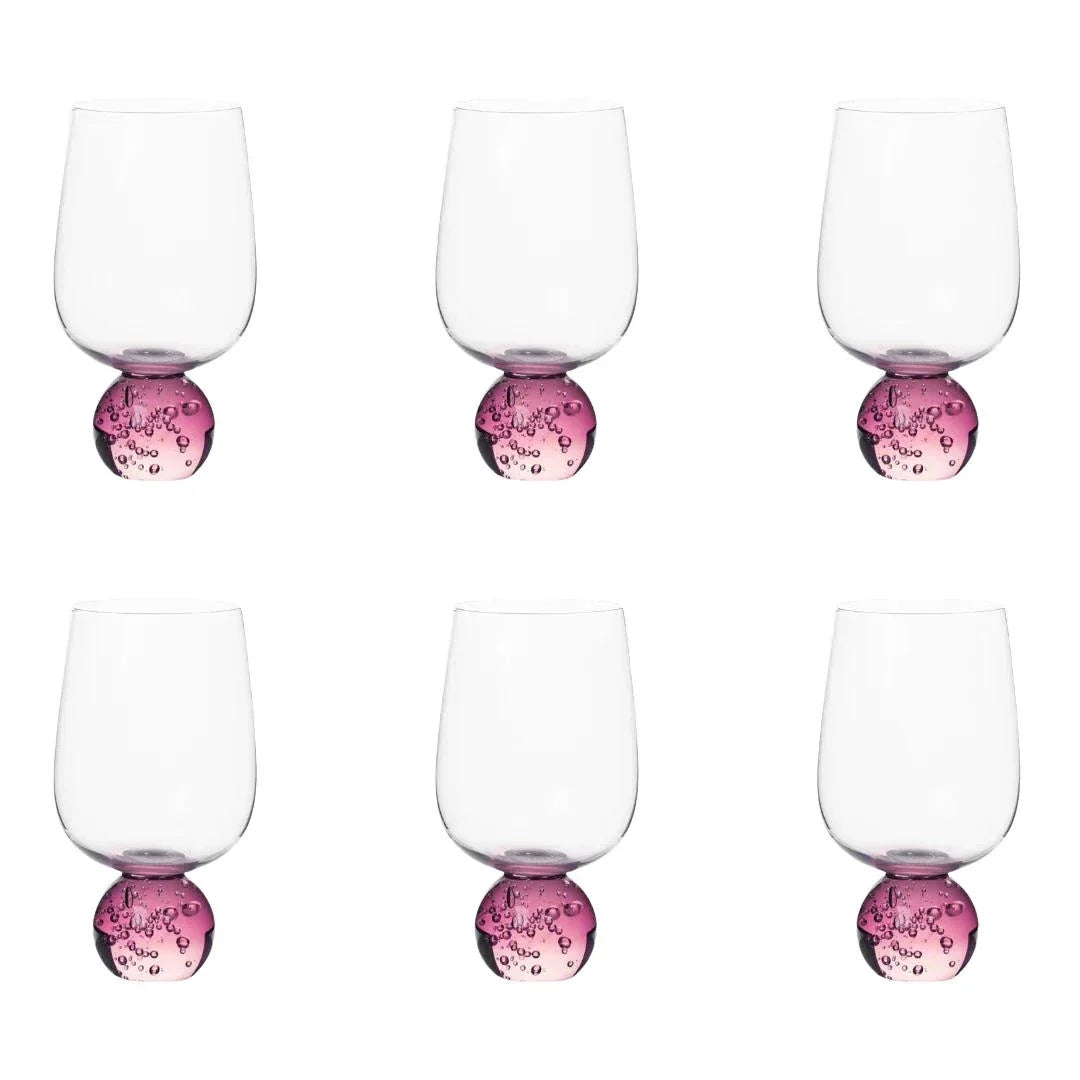 Jogo 6 Taças Base Esfera Rosa e Transparente 550ml