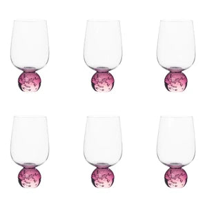 Jogo 6 Taças Base Esfera Rosa e Transparente 550ml
