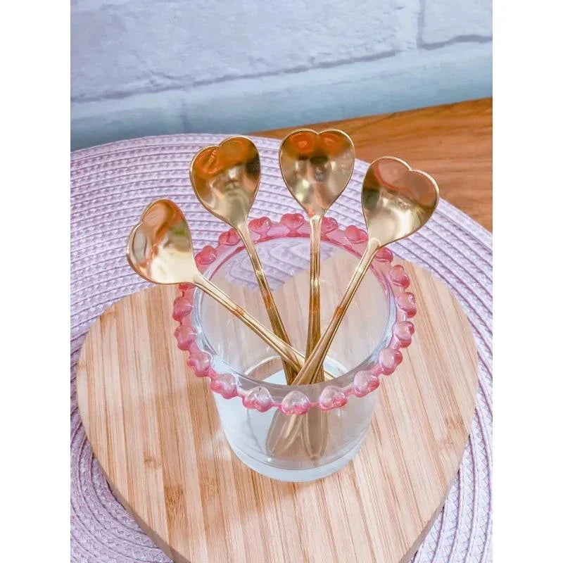 Conjunto 4 Colheres Aço Inox para Chá Heart Dourado