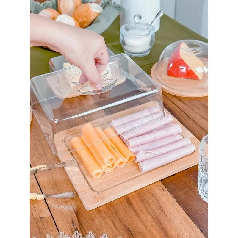Porta Frios Bambu com Tampa Acrílico 24 cm