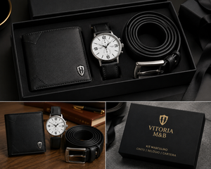 Kit Masculino Vitória M&B Cinto Relógio e Carteira