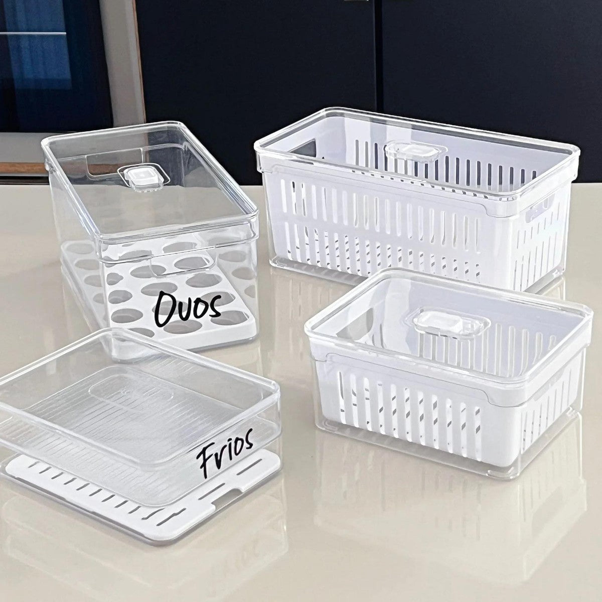 Kit Organizador de Geladeira Clear 4 Peças Branco e Transparente