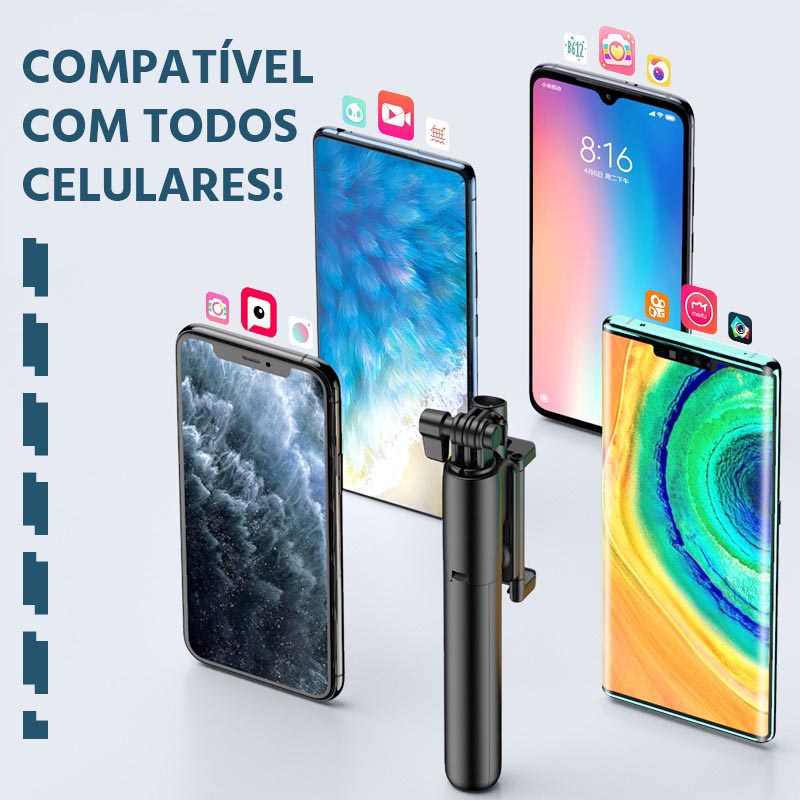 Kit Suporte Celular 5 em 1 Tripé Bastão Selfie Luz LED Mega Certo
