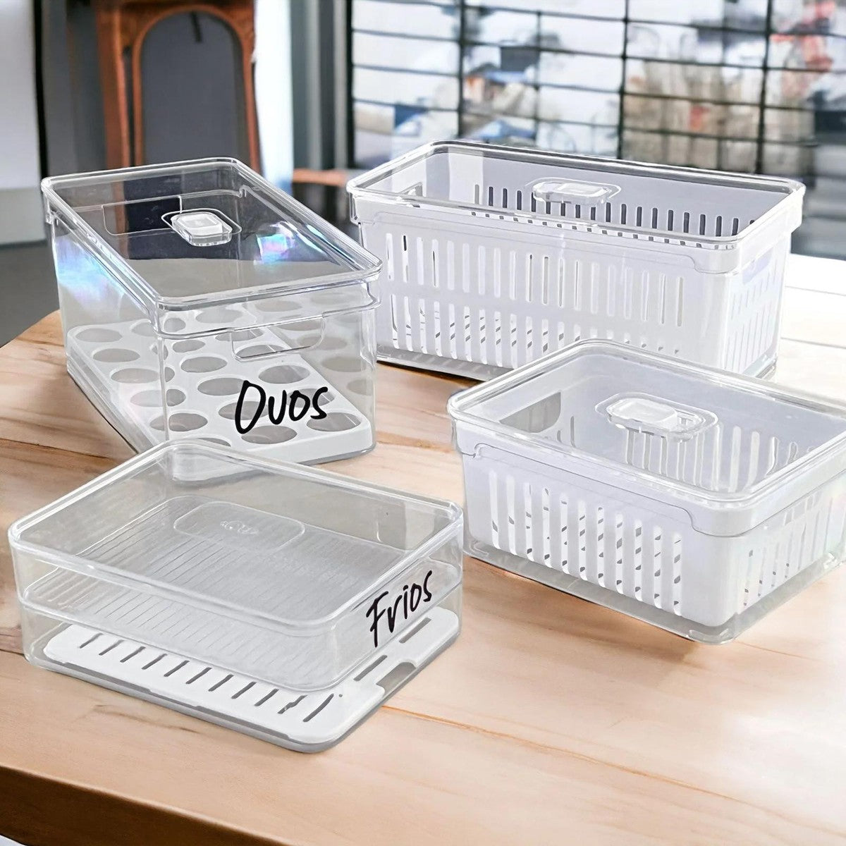 Kit Organizador de Geladeira Clear 4 Peças Branco e Transparente