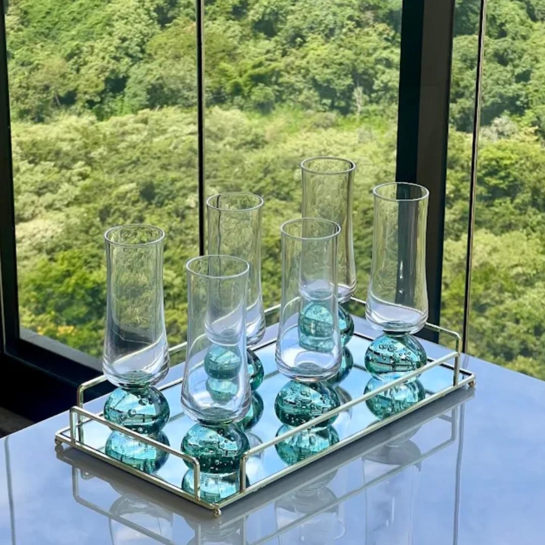 Jogo 6 Taças Champanhe Base Esfera Vidro 240ml