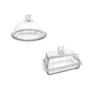 Kit Queijeira e Manteigueira de Cristal Coração Lyor Transparente