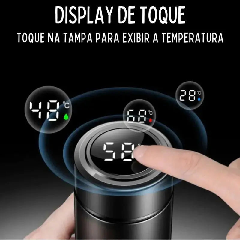 Garrafa Térmica com Termômetro Digital LED 500ml Mega Certo