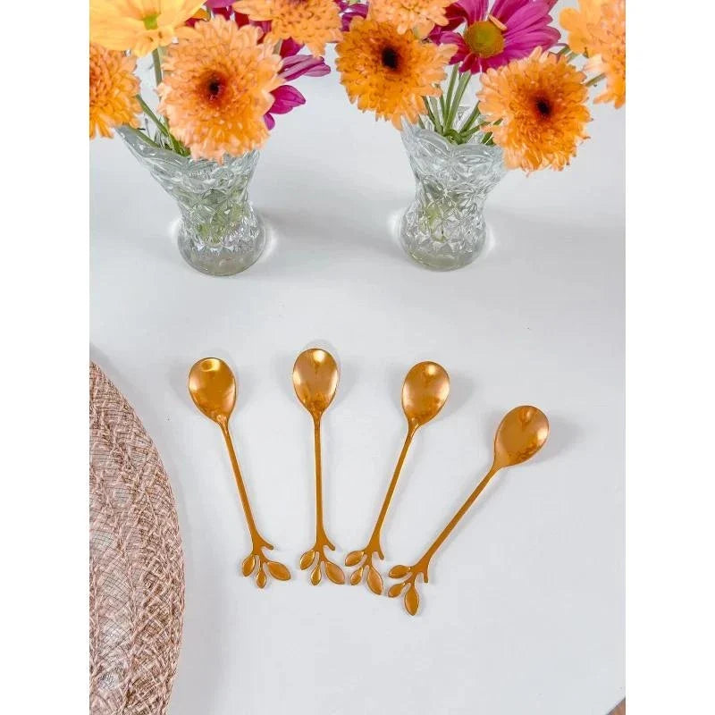 Conjunto 4 Colheres para Chá Leaves Dourado