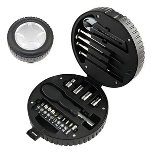 Kit Ferramenta 20 Peças Estojo Formato Pneu Preto