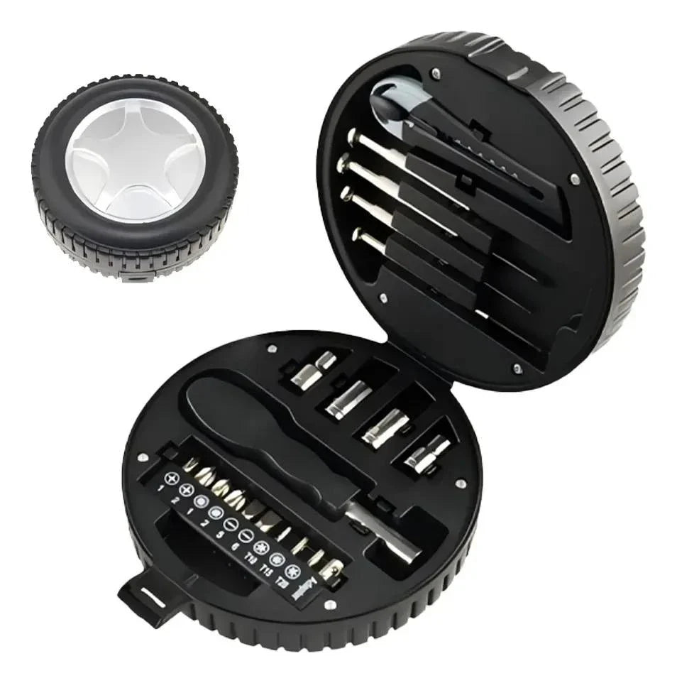 Kit Ferramenta 20 Peças Estojo Formato Pneu Preto
