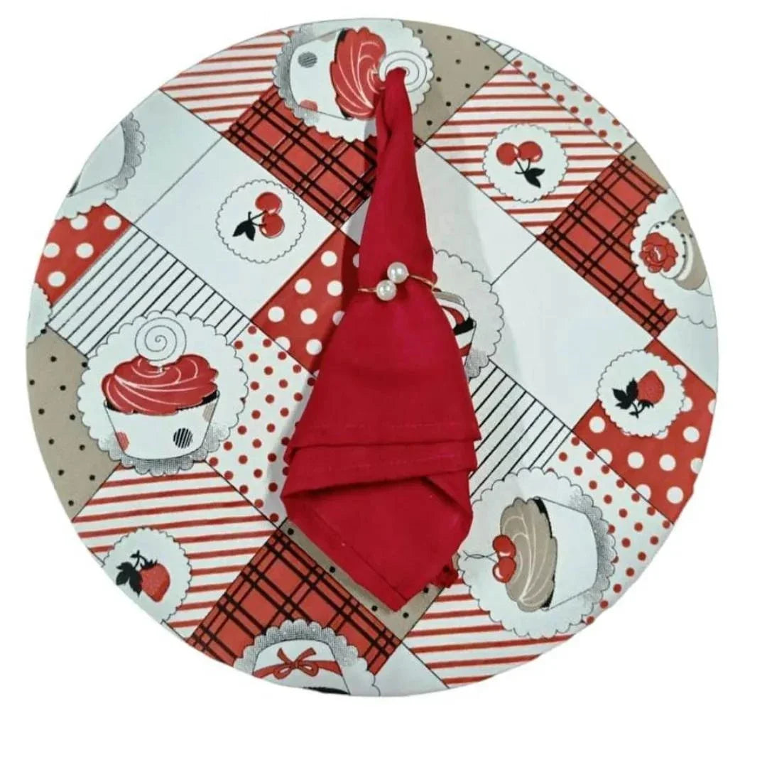 Jogo Americano Redondo Sousplat Charme do Detalhe Cupcake Vermelho