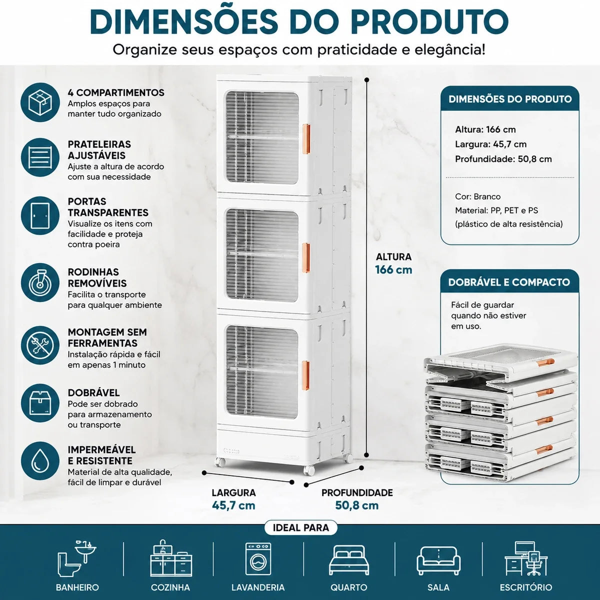 Armário Organizador Dobrável Multiuso Lacusmall Branco
