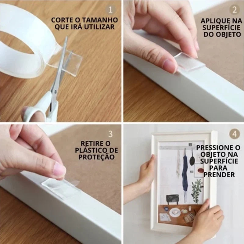 Fita Dupla Face Adesiva Transparente Resistente Gripo Mega Certo