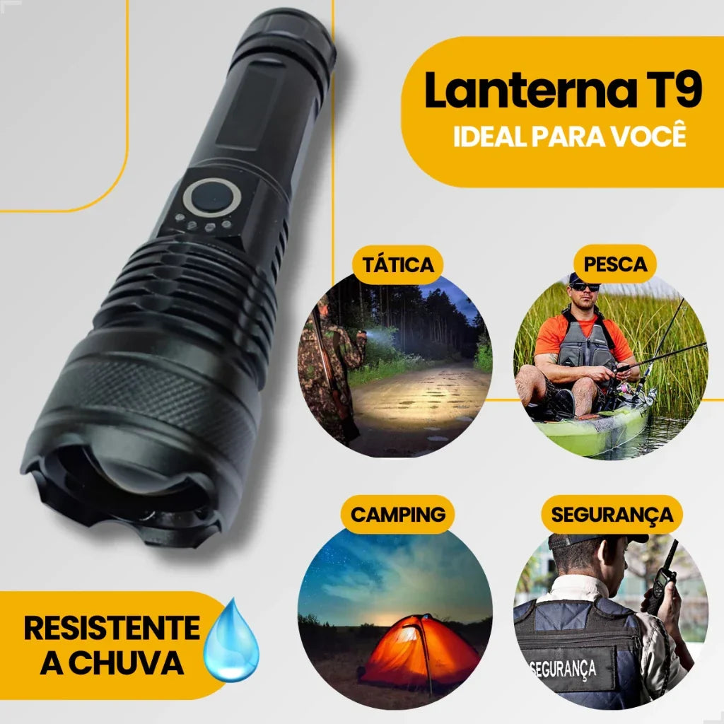 Lanterna Tática T9 P50 Recarregável USB Super Potente Mega Certo