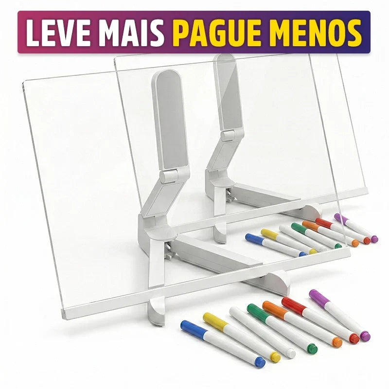 Quadro de Desenho LED Brilhante Reutilizável Lunpad com 7 Canetinhas e Suporte