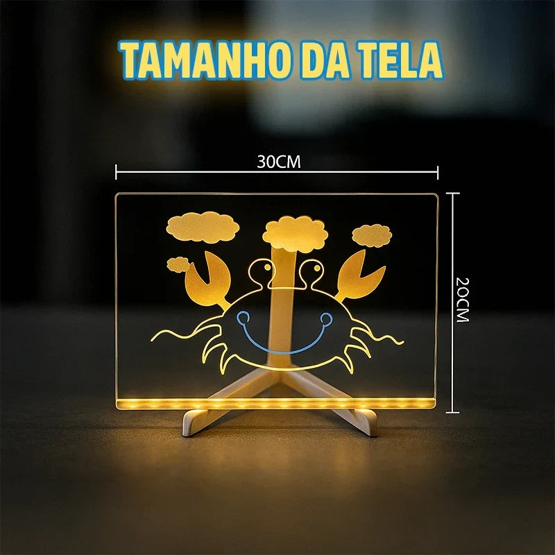 Quadro de Desenho LED Brilhante Reutilizável Lunpad com 7 Canetinhas e Suporte