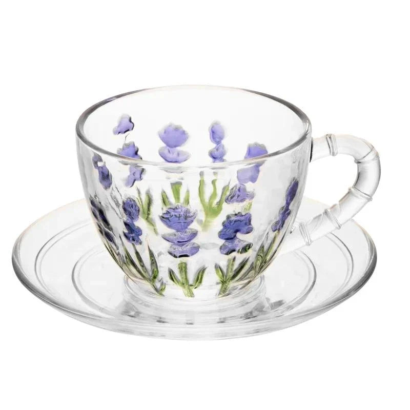 Xícara Vidro com Pires Lavanda Lyor 220 ml