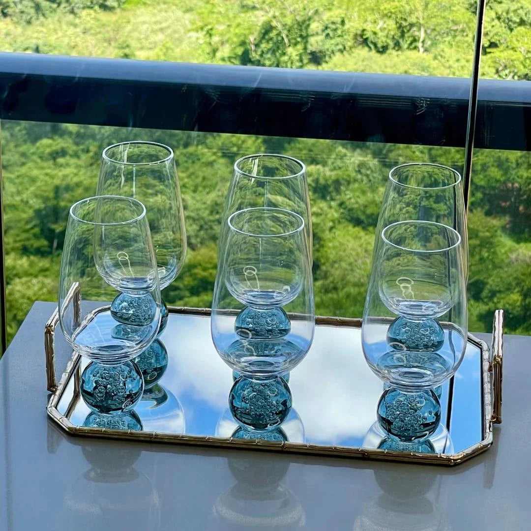 Jogo 6 Taças Base Esfera Fumê Transparente 550ml