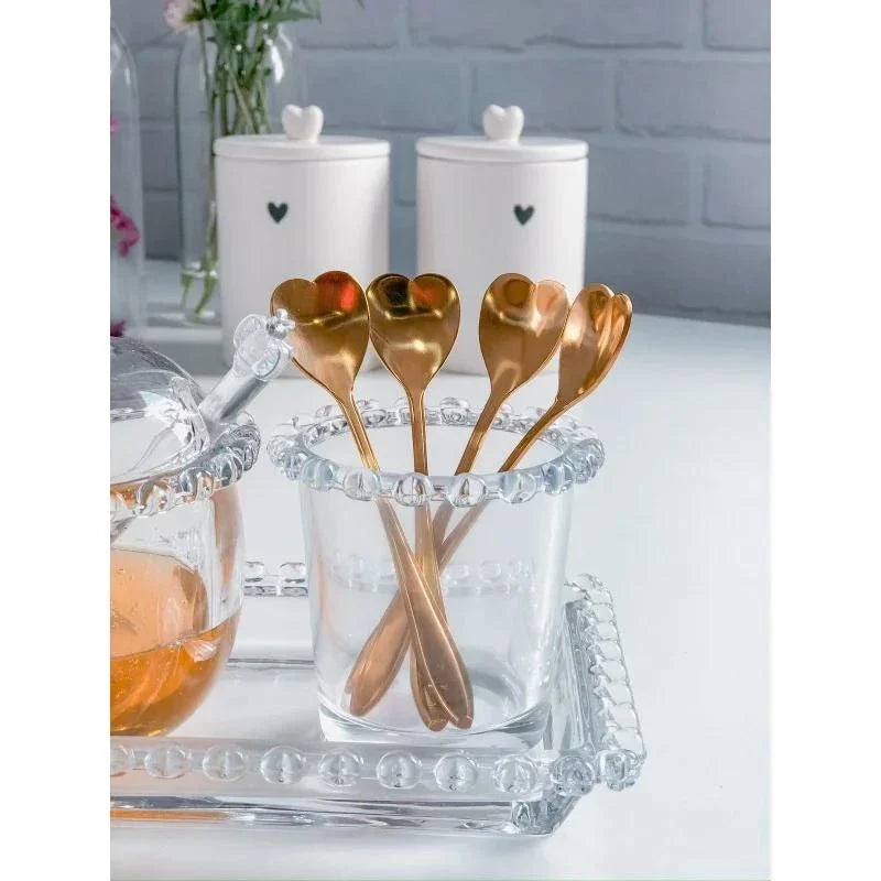 Conjunto 4 Colheres Aço Inox para Chá Heart Dourado