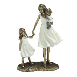 Escultura Decorativa Mãe Com Casal De Filhos