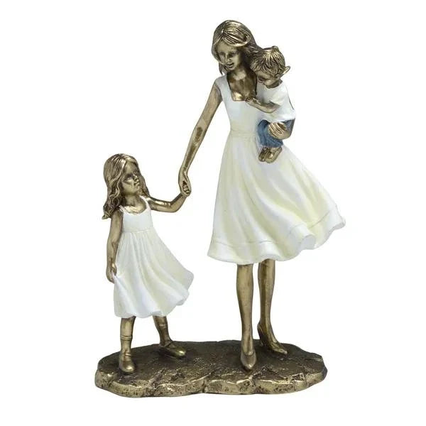 Escultura Decorativa Mãe Com Casal De Filhos
