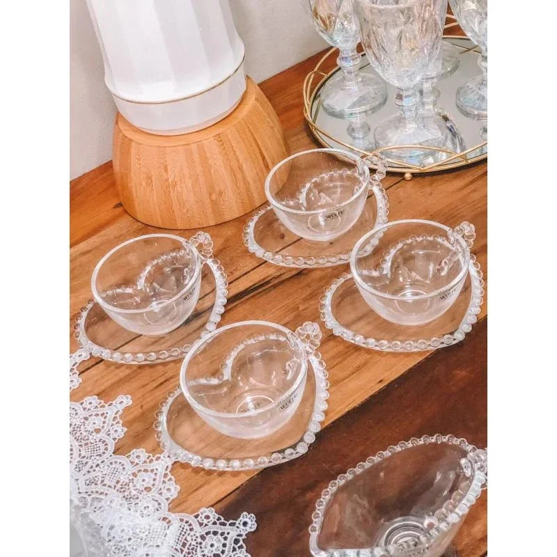 Conjunto 4 Xícaras Chá com Pires Coração Cristal Pearl 180 ml Wolff Transparente