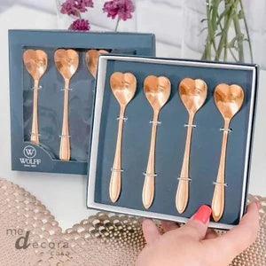 Conjunto 4 Colheres Aço Inox para Chá Heart Dourado