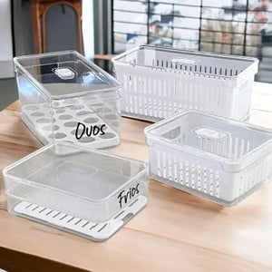 Kit Organizador de Geladeira Clear 4 Peças Branco e Transparente