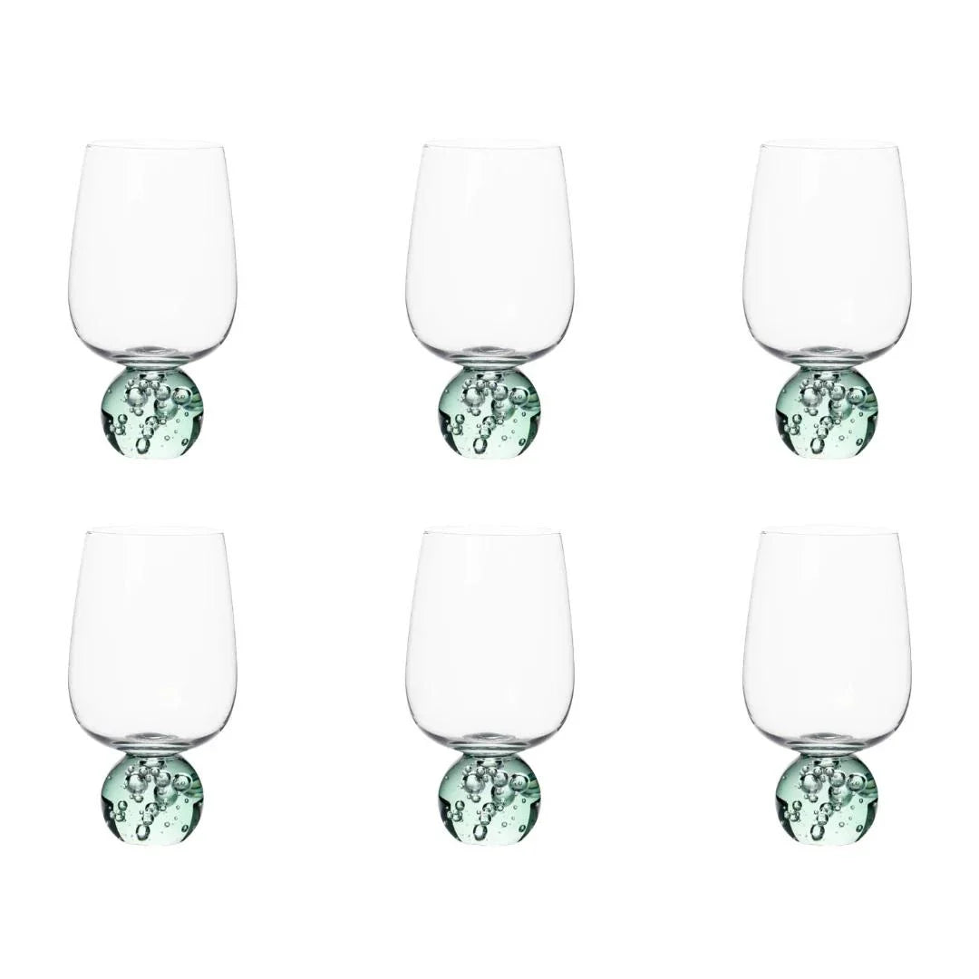 Jogo 6 Taças Base Esfera Verde e Transparente 580ml