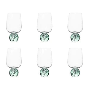 Jogo 6 Taças Base Esfera Verde e Transparente 580ml