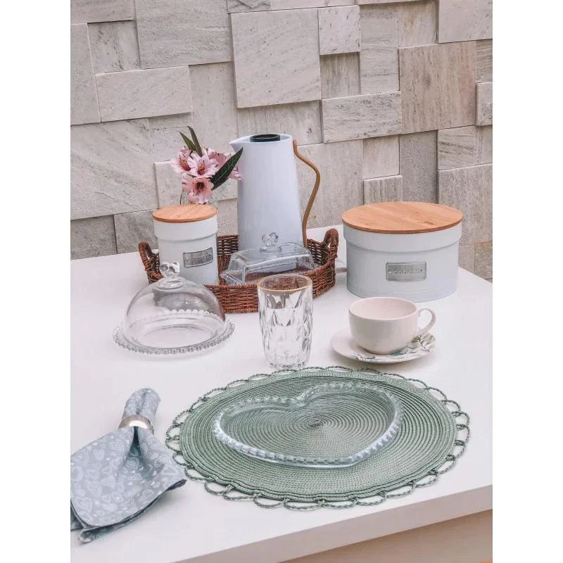 Kit Queijeira e Manteigueira de Cristal Coração Lyor Transparente