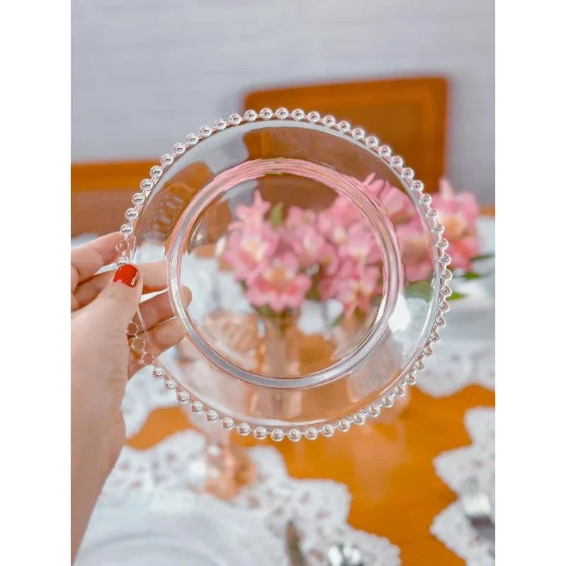 Prato Sobremesa Cristal 20 cm Pearl Bolinha Wolff Transparente