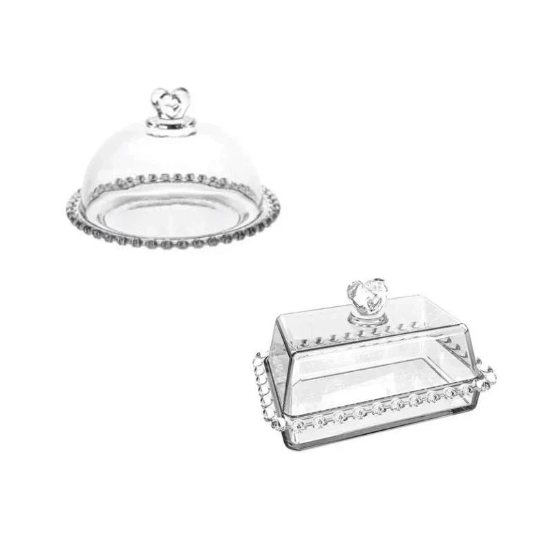 Kit Queijeira e Manteigueira de Cristal Coração Lyor Transparente