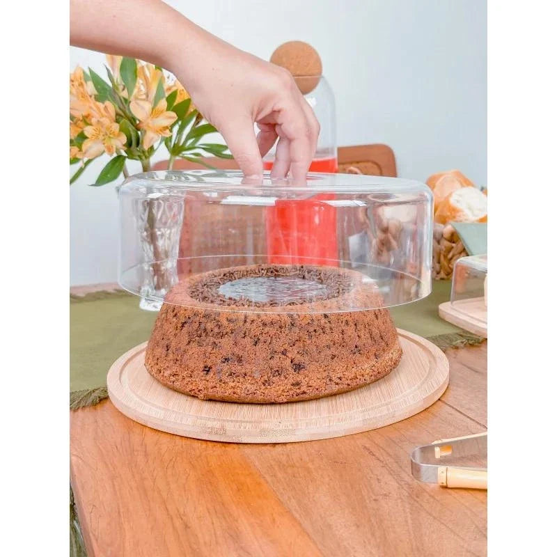 Boleira Porta Bolo Bambu com Tampa Acrílico Ecokitchen 28 cm