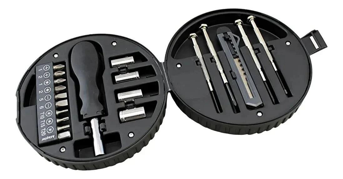 Kit Ferramenta 20 Peças Estojo Formato Pneu Preto