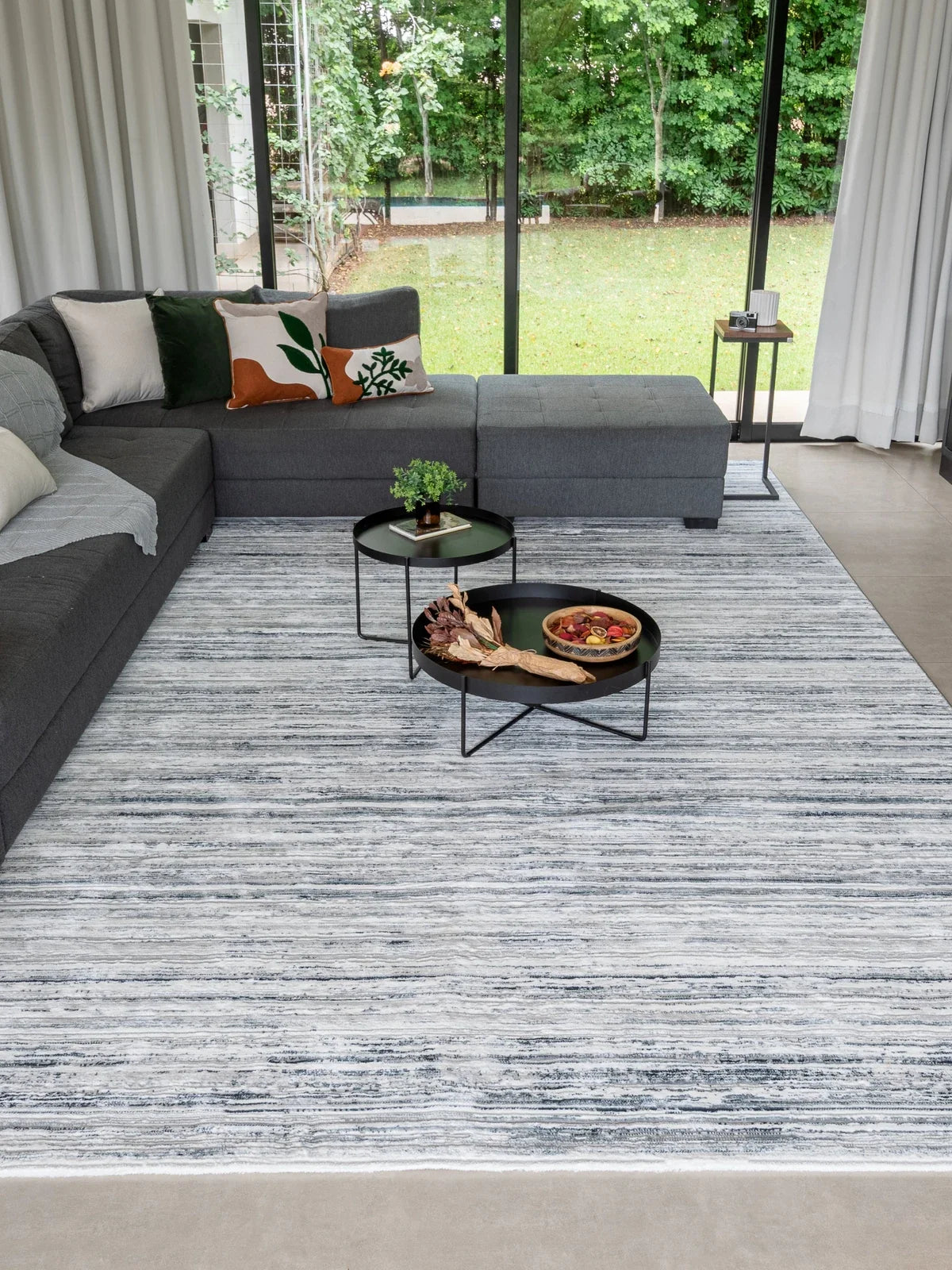 Tapete Turco Listrado New Bari Azul Com Off White