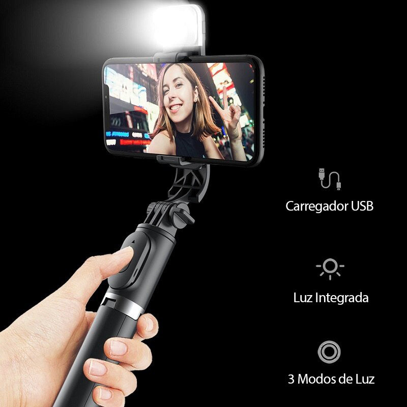 Tripé Selfiegram 4 em 1 com Luz Integrada e Controle Remoto Mega Certo