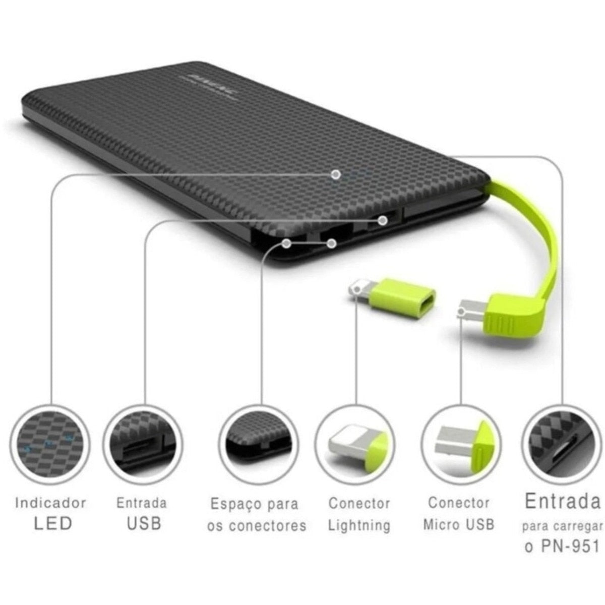 Carregador Portátil Universal Power Bank Revestido em Couro Mega Certo