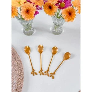 Conjunto 4 Colheres para Chá Leaves Dourado