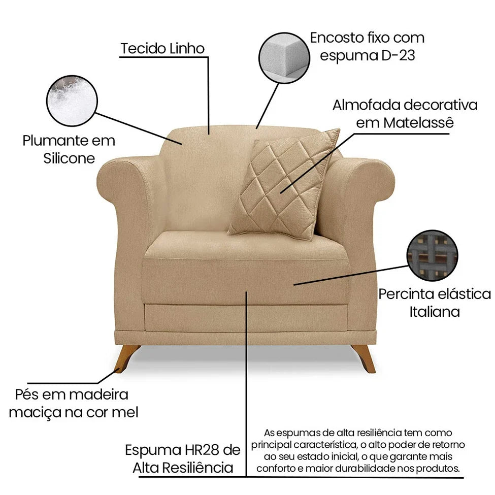 Poltrona Abruzzo Linho Dourada