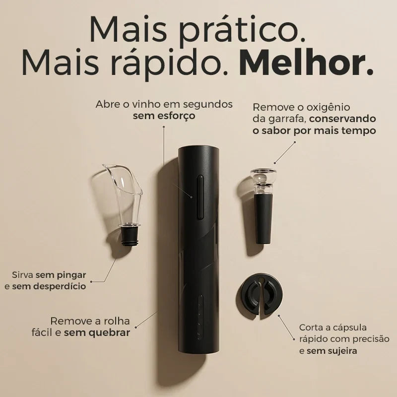 Abridor de Vinho Elétrico Premium 4 em 1 Completo Mega Certo