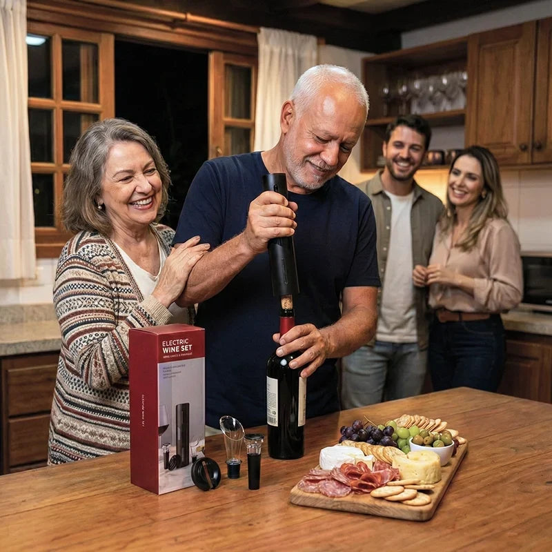 Abridor de Vinho Elétrico Premium 4 em 1 Completo Mega Certo