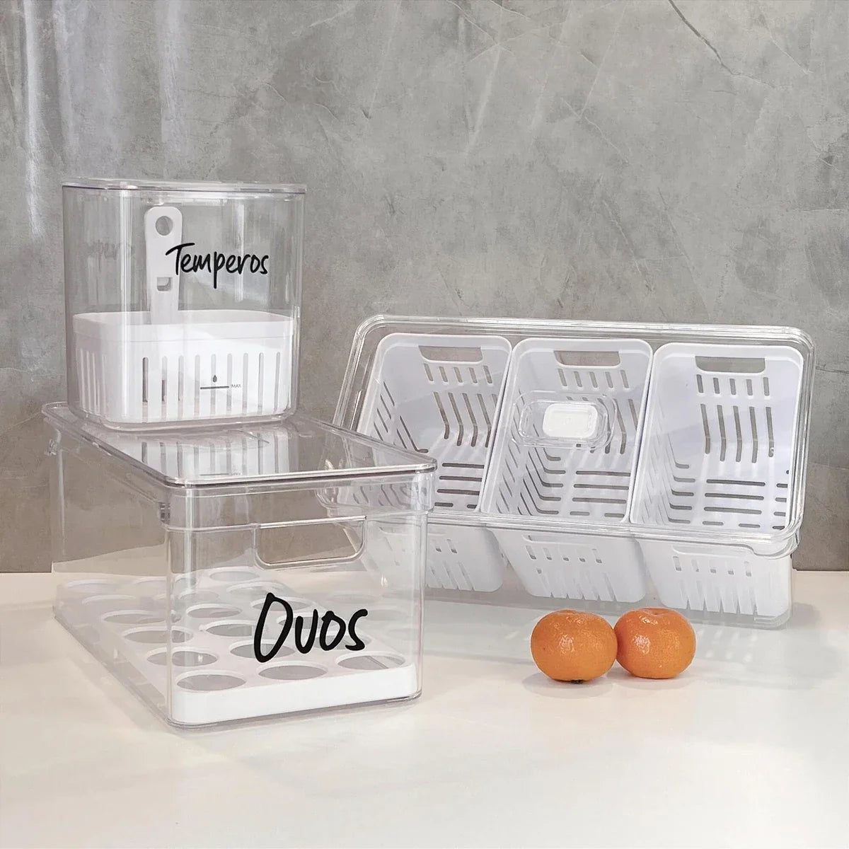 Kit Organizador de Geladeira Clear 3 Peças