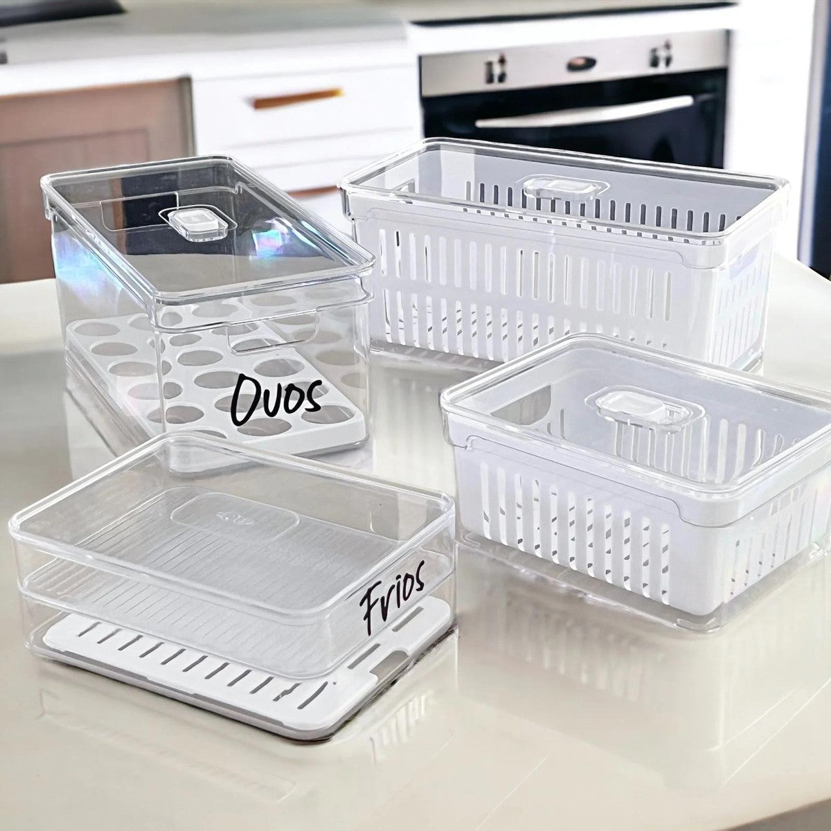 Kit Organizador de Geladeira Clear 4 Peças Branco e Transparente