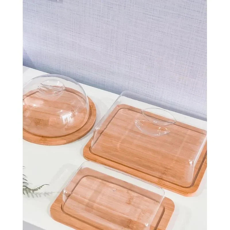 Porta Frios Bambu com Tampa Acrílico 24 cm