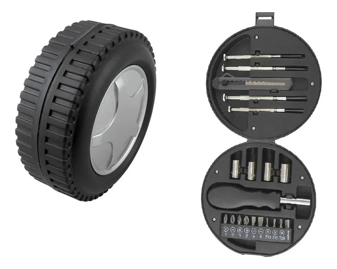 Kit Ferramenta 20 Peças Estojo Formato Pneu Preto