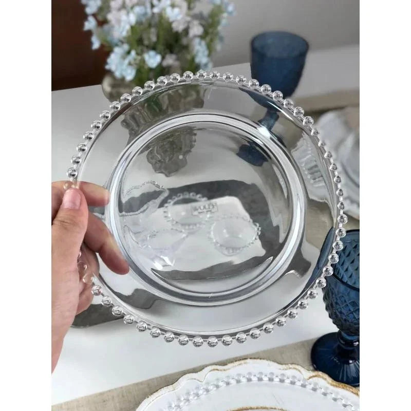 Conjunto 4 Pratos de Sobremesa Cristal 20 cm Pearl Bolinha Wolff Transparente