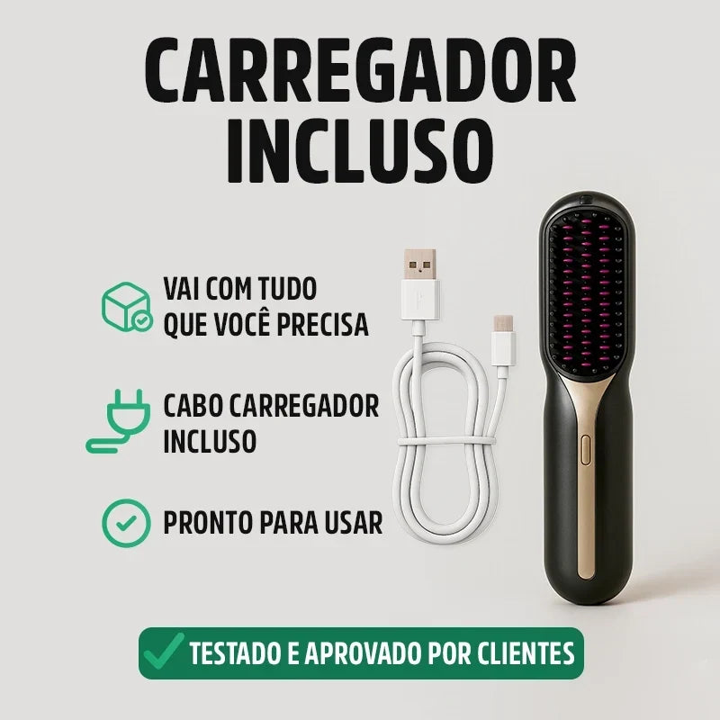 Escova Alisadora de Cabelo 5 em 1 Sem Fio PureGlam Mega Certo