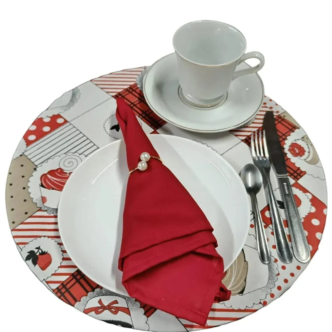 Jogo Americano Redondo Sousplat Charme do Detalhe Cupcake Vermelho