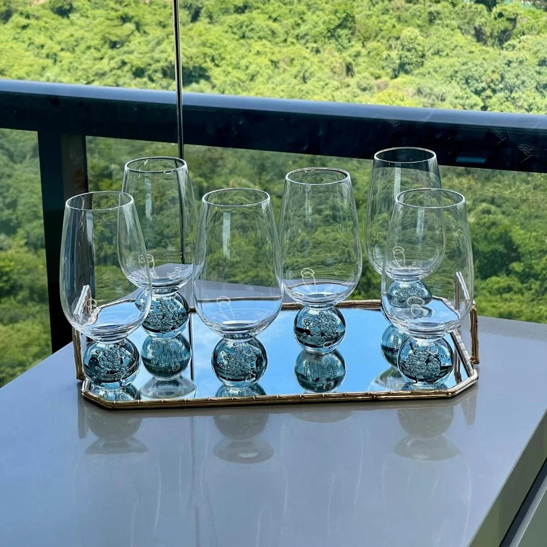 Jogo 6 Taças Base Esfera Fumê Transparente 550ml